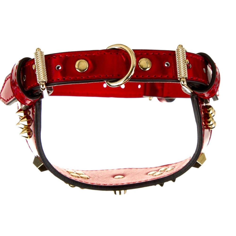 Christian Louboutin LoubiHarness XS Psychic Patent Red Leather Gold Tone Spikes - Picture 5 of 5